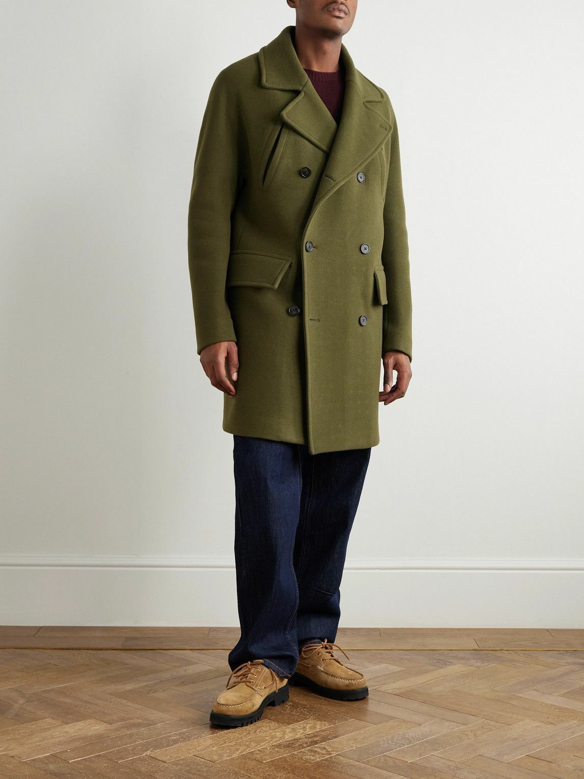 Officine Générale - Amir Double-Breasted Brushed Wool-Blend Coat - Green