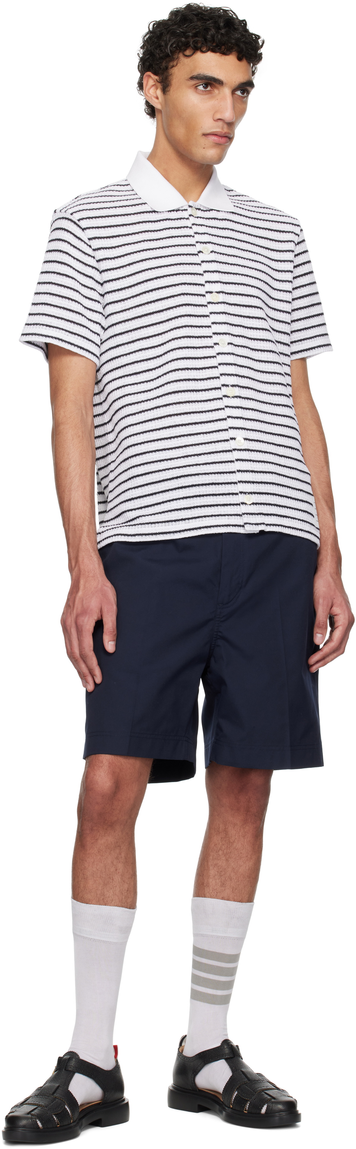 Thom Browne White & Navy Short Sleeve Button Down Shirt