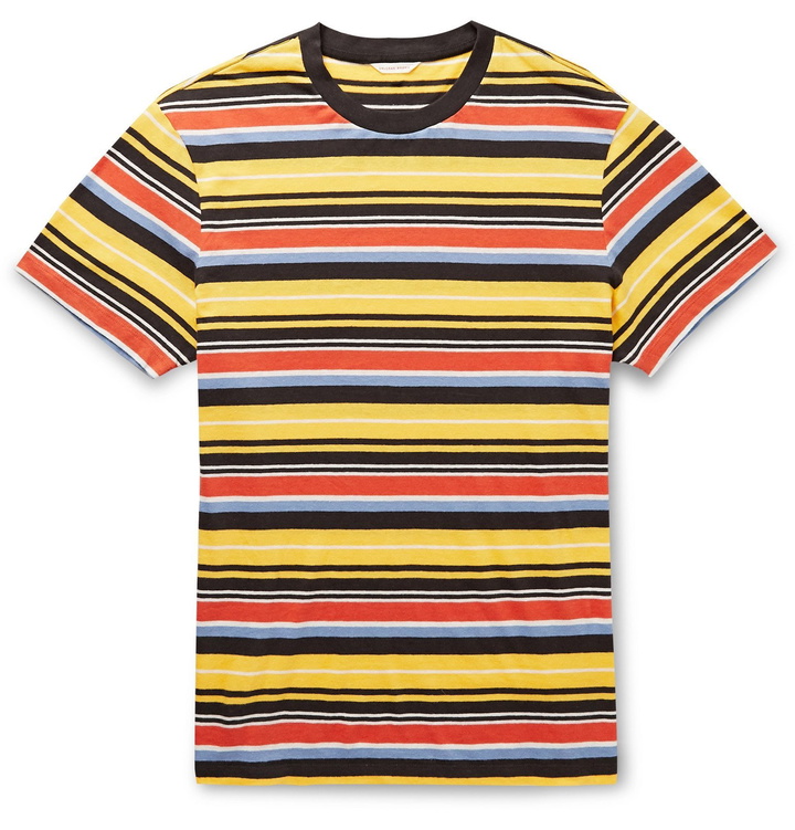 Photo: Orlebar Brown - Sammy Striped Cotton and Linen-Blend T-Shirt - Yellow