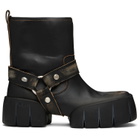 Diesel Black D-Tex Distressed Leather Biker Boots