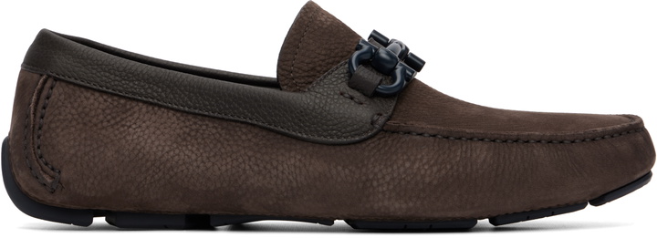 Photo: Ferragamo Brown Gancini Ornament Driver Loafers