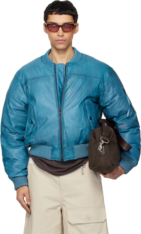 Photo: Deadwood Blue Bofinger Padded Leather Bomber Jacket