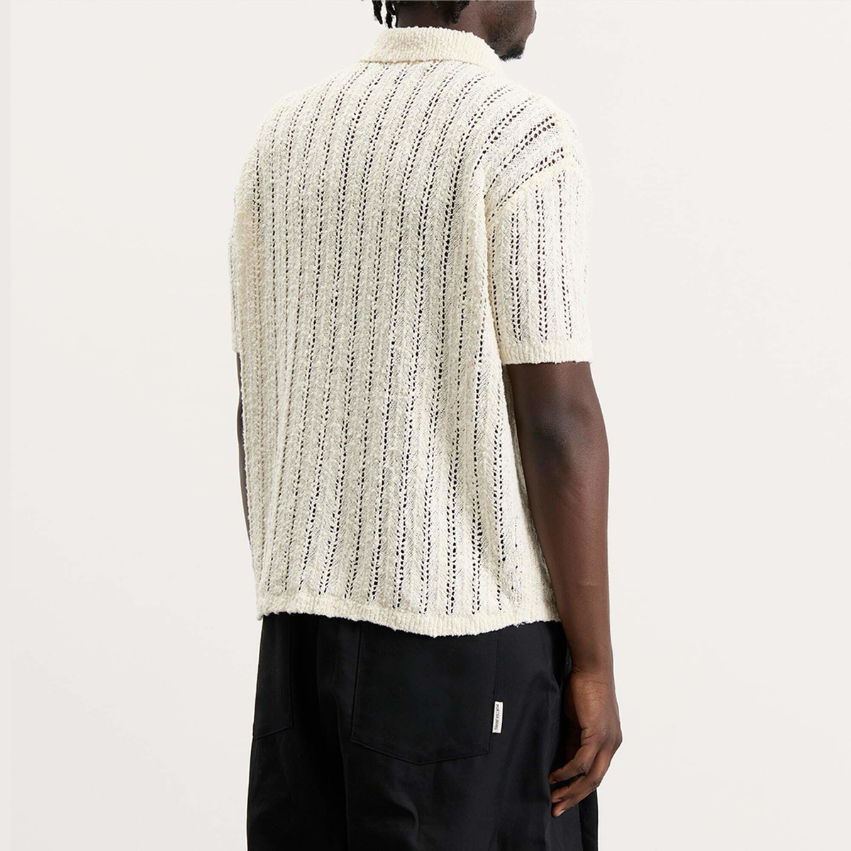 Picante Men's Pointelle Knit Polo Shirt in Ivory