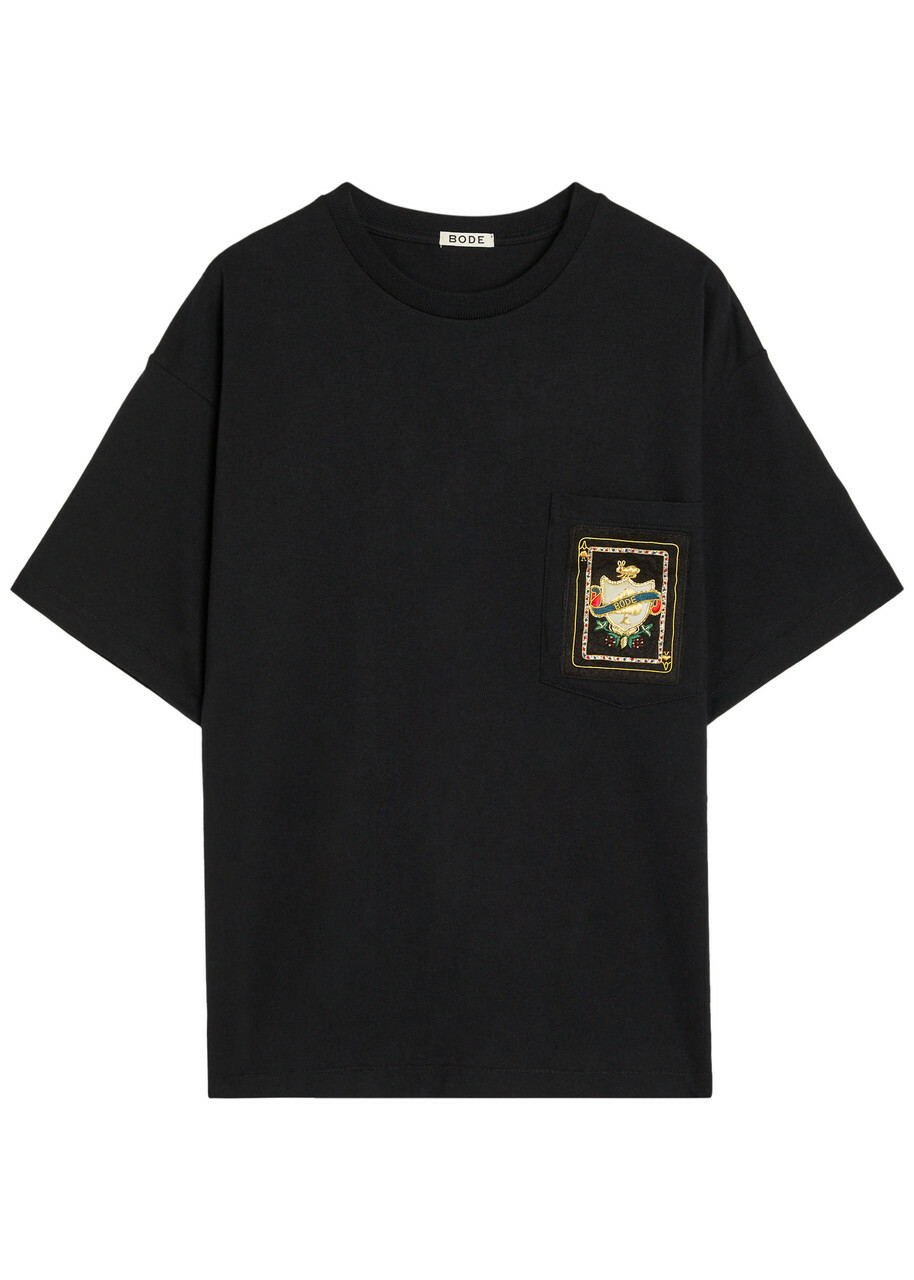 Bode Bullion Card Appliquéd Cotton T-shirt Black