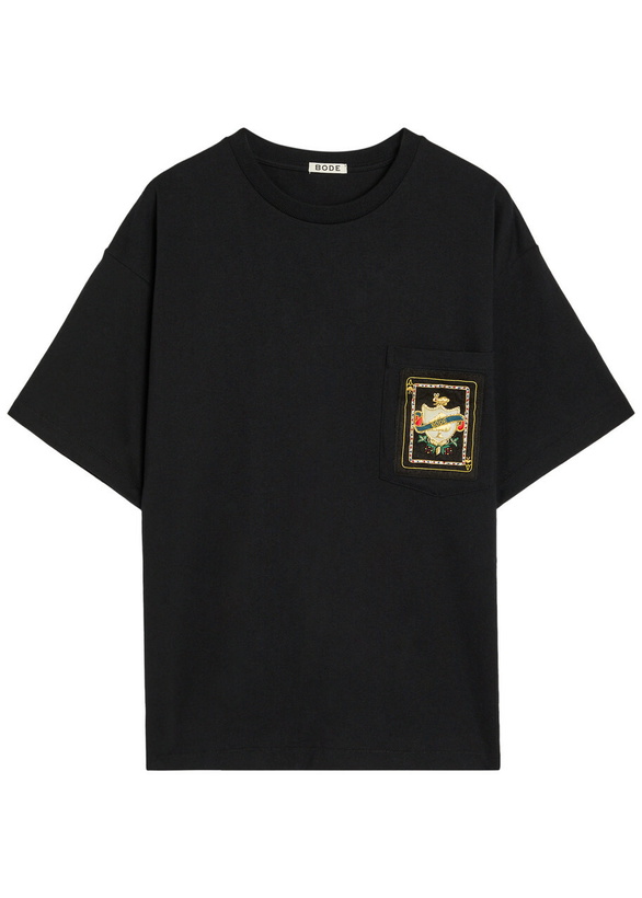 Photo: Bode Bullion Card Appliquéd Cotton T-shirt Black