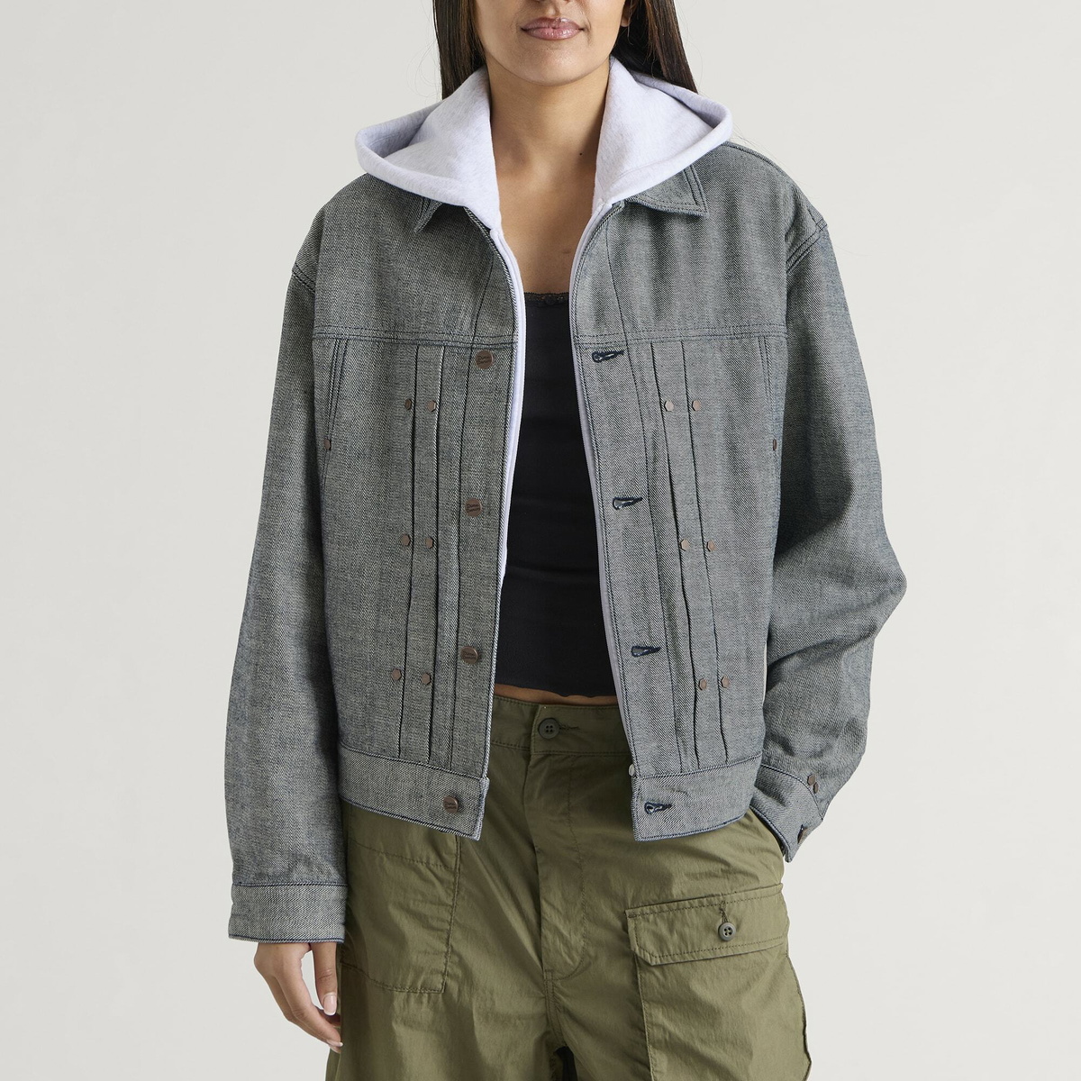 Dime Women's Pleated Denim Jacket in Reversed Indigo