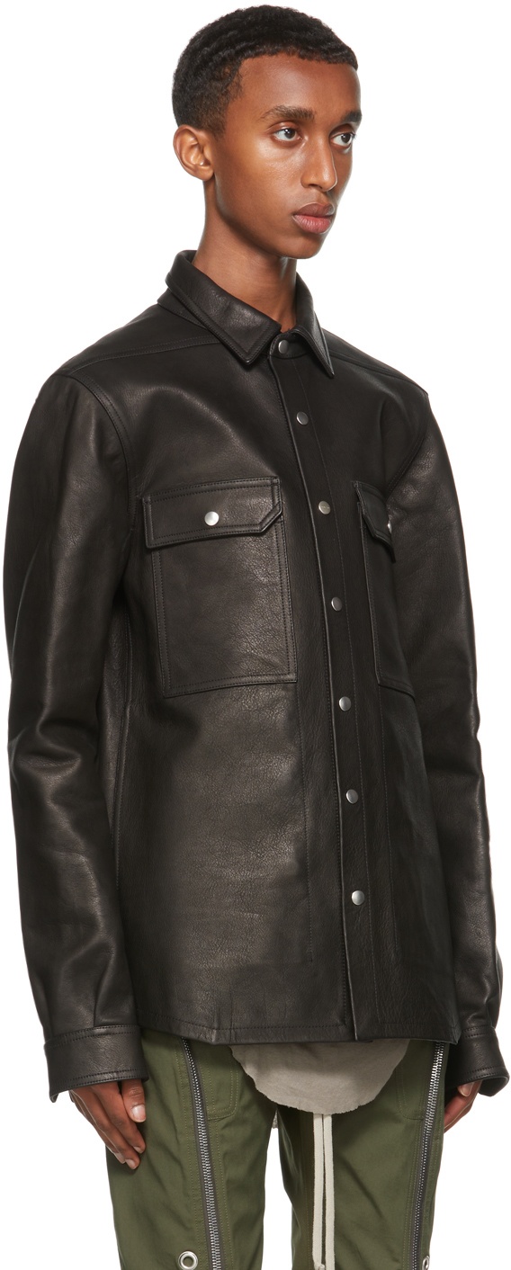 Rick Owens Black Leather Shirt Rick Owens