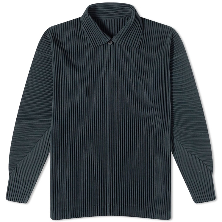 Photo: Homme Plissé Issey Miyake Men's Pleated Polo Shirt in Dark Green