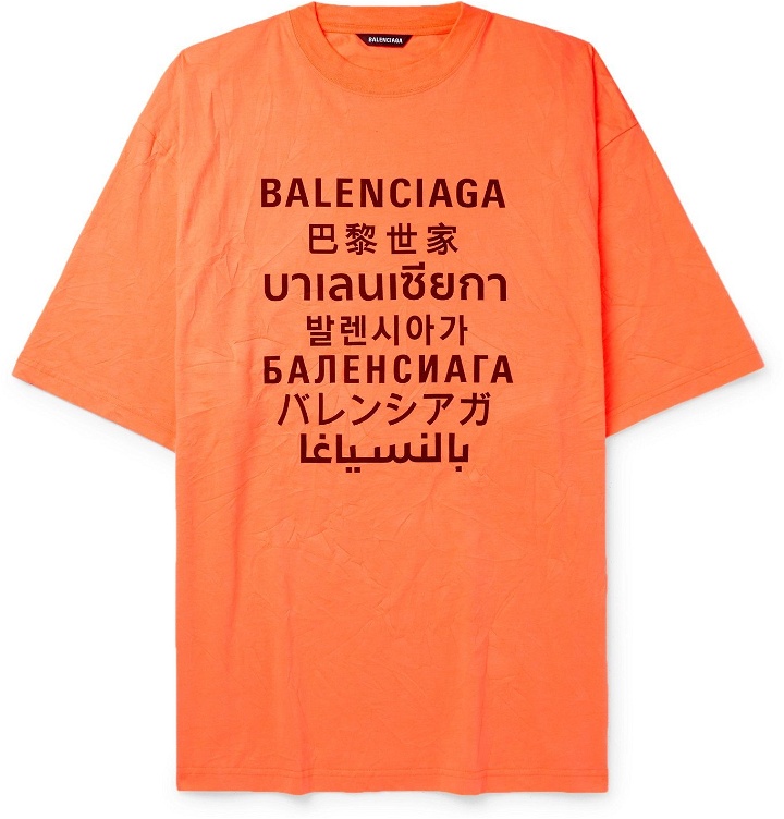 Photo: BALENCIAGA - Oversized Printed Jersey T-Shirt - Orange