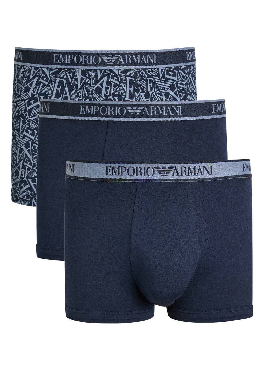 Emporio Armani Logo-jacquard Stretch-cotton Trunks set of Three Blue