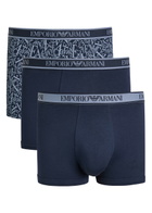 Emporio Armani Logo-jacquard Stretch-cotton Trunks set of Three Blue