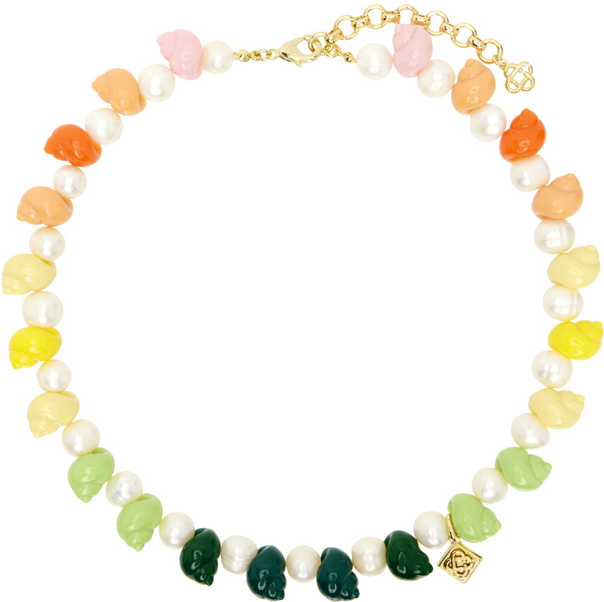 Casablanca Gold & Multicolor Shell & Pearl Necklace
