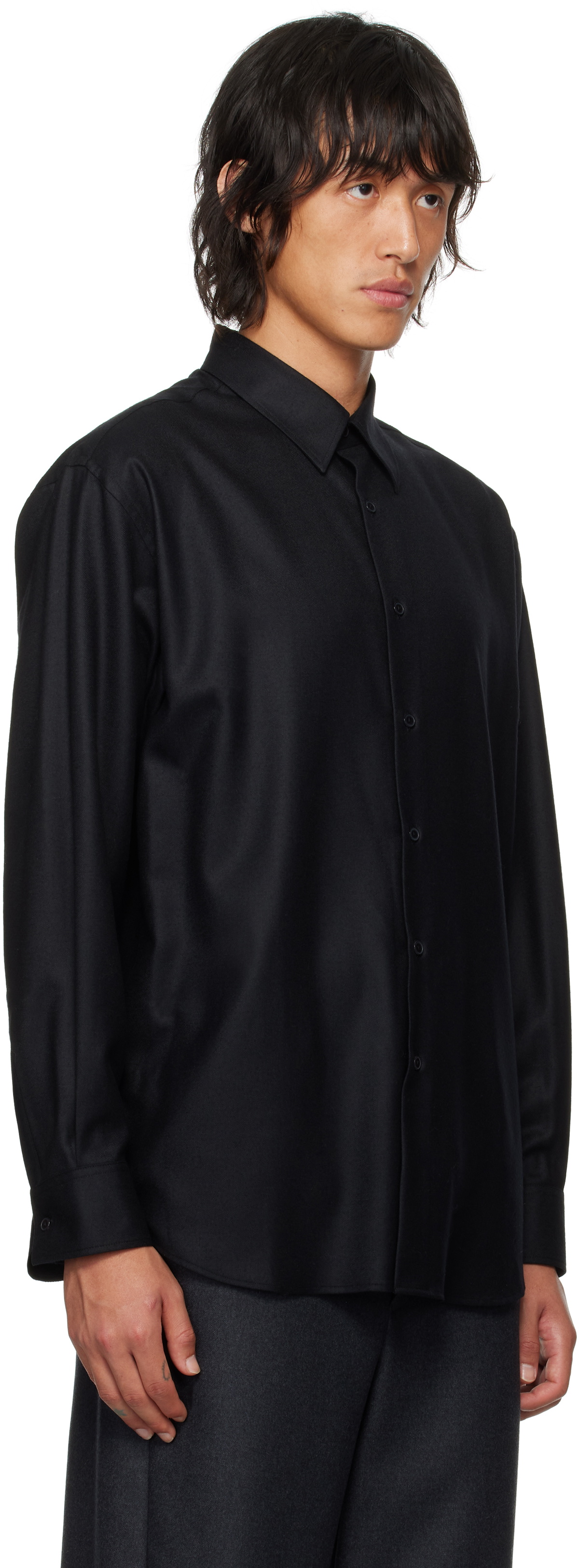 AURALEE Black Super Light Wool Shirt Auralee