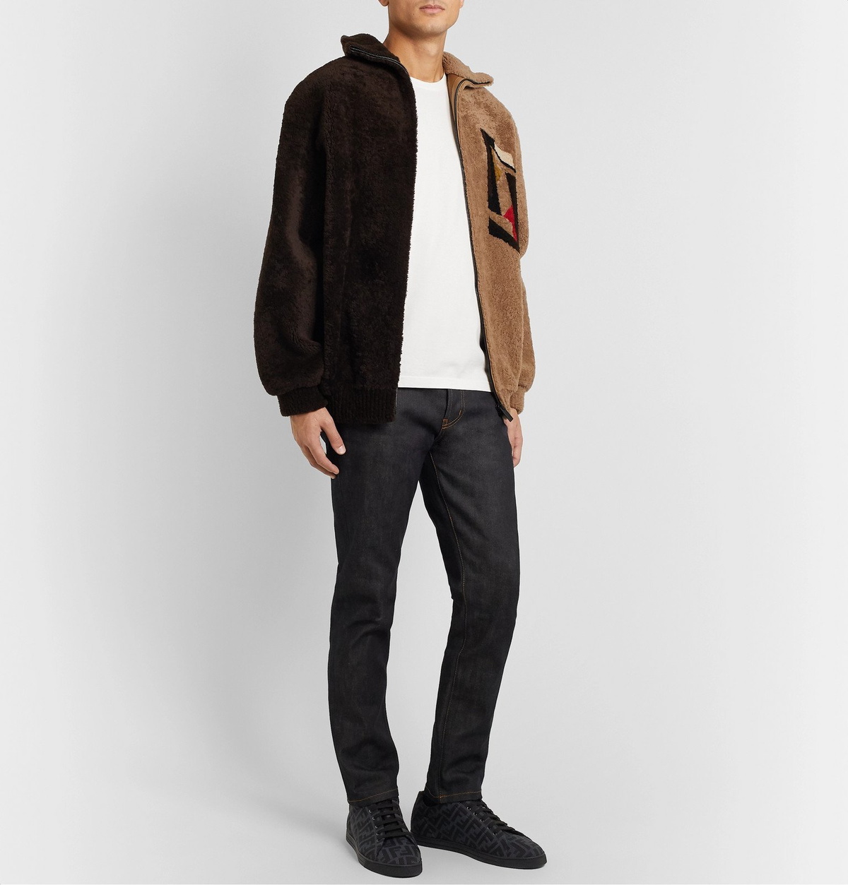 Fendi - Leather-Trimmed Logo-Jacquard Mesh Sneakers - Black