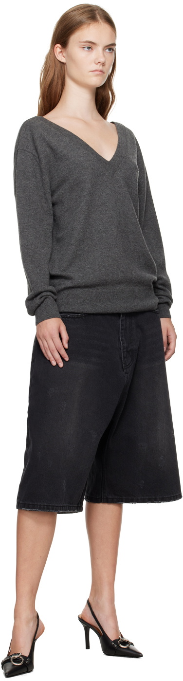 We11done Gray Deep V-Neck Sweater