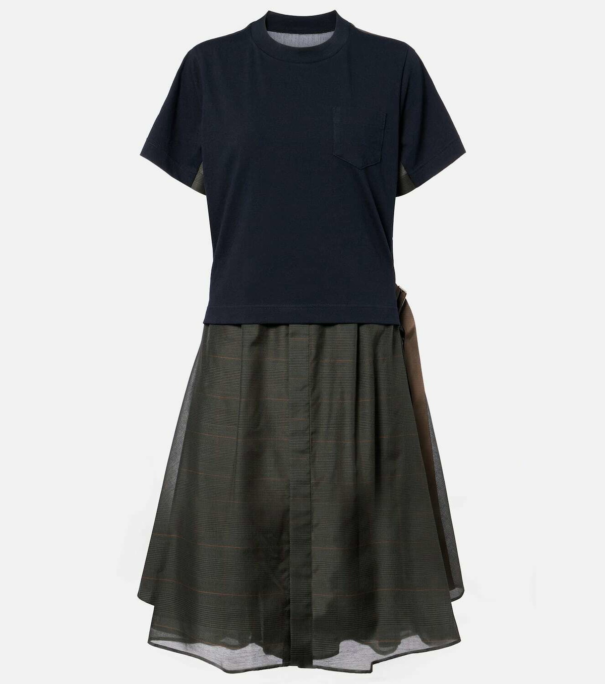 Sacai Jersey-paneled midi dress