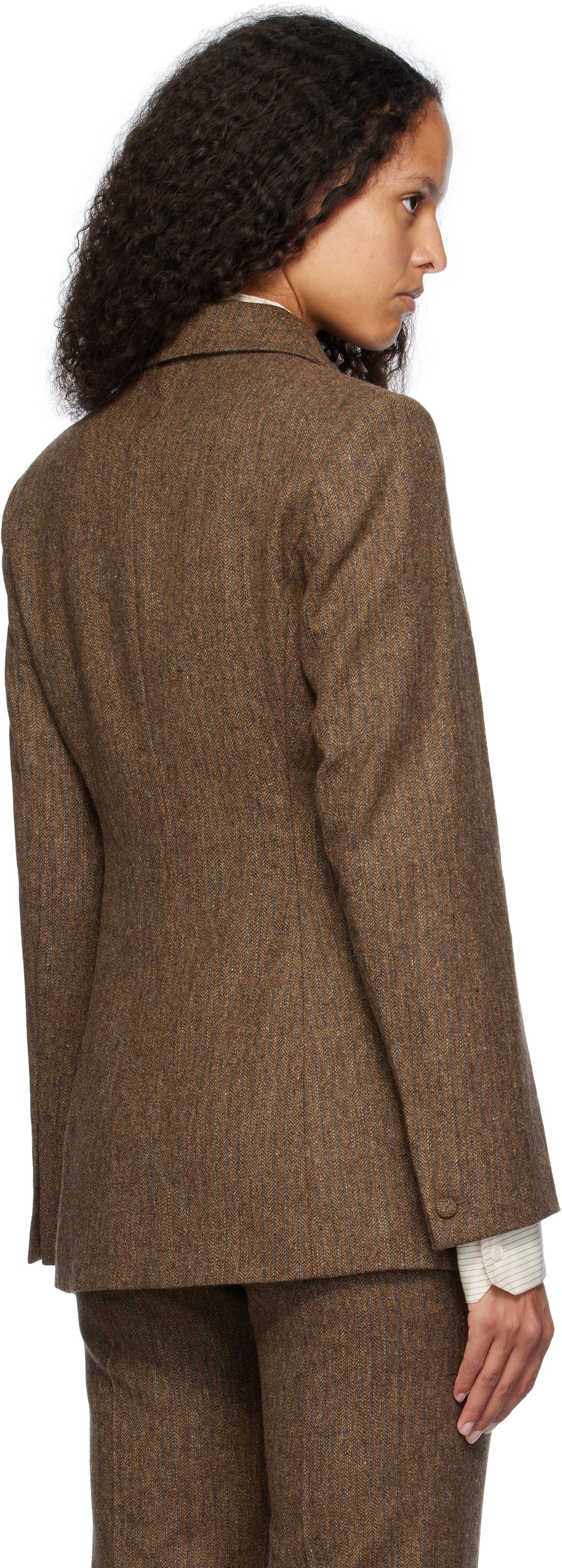 REMAIN Birger Christensen Brown Fitted Herringbone Blazer