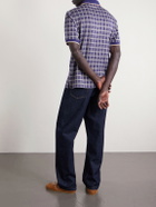 Burberry - Logo-Embroidered Checked Jacquard Polo Shirt - Blue
