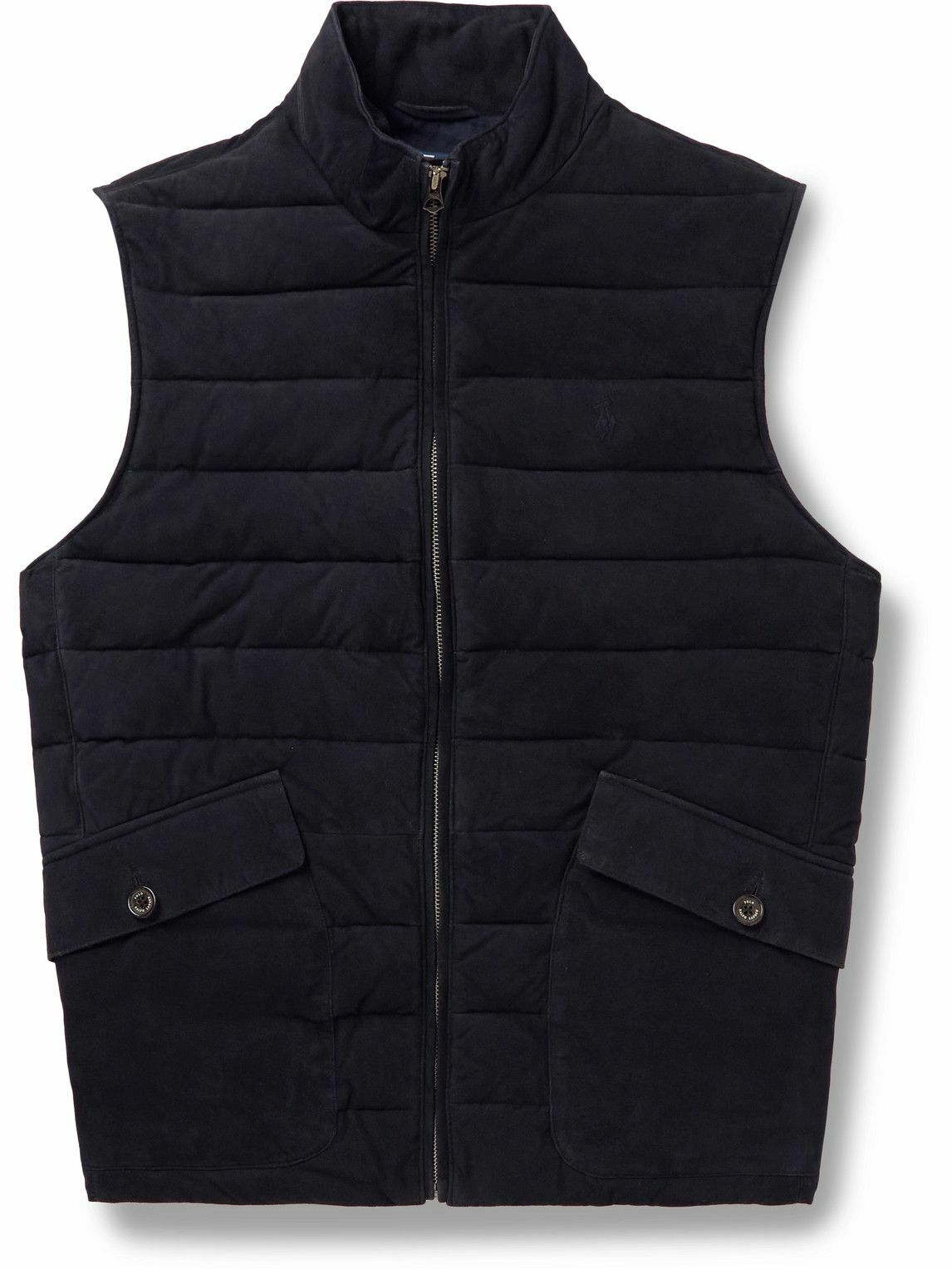 Polo Ralph Lauren Padded Quilted Suede Gilet Blue Polo Ralph Lauren