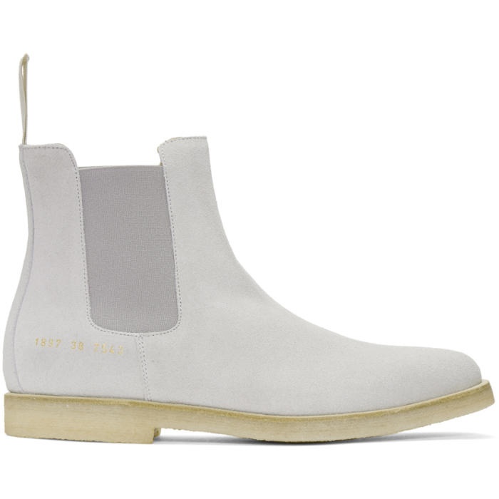 Photo: Common Projects Grey Suede Chelsea Boots