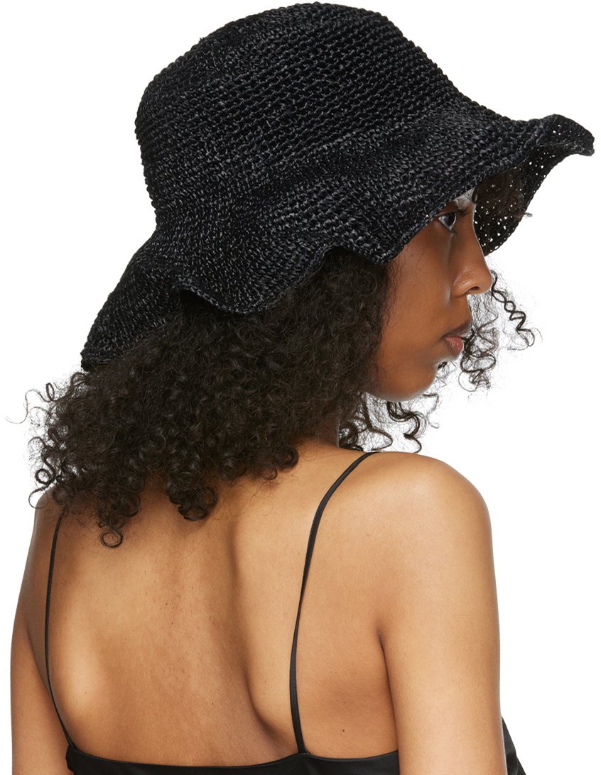 MM6 Maison Margiela Black Raffia Beach Hat MM6 Maison Margiela