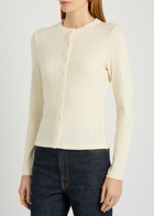 Veronica Beard Lira Pointelle Stretch-knit Cardigan Ecru