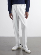 Canali - Tapered Pleated Cotton-Twill Trousers - Neutrals