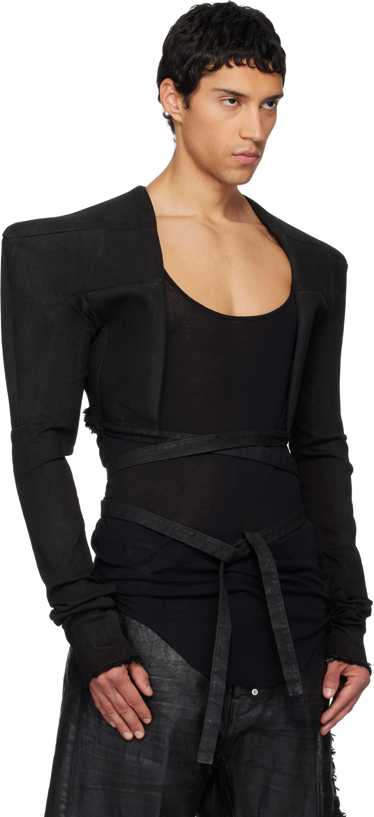 Rick Owens Black Concordians Tight Denim Jacket