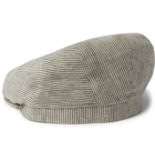Lock & Co Hatters - Cannes Striped Linen-Seersucker Flat Cap - Gray