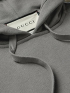 GUCCI - Oversized Webbing-Trimmed Loopback Cotton-Jersey Hoodie - Gray