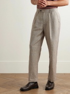 Corridor - Straight-Leg Pleated Checked Linen and Wool-Blend Trousers - Neutrals