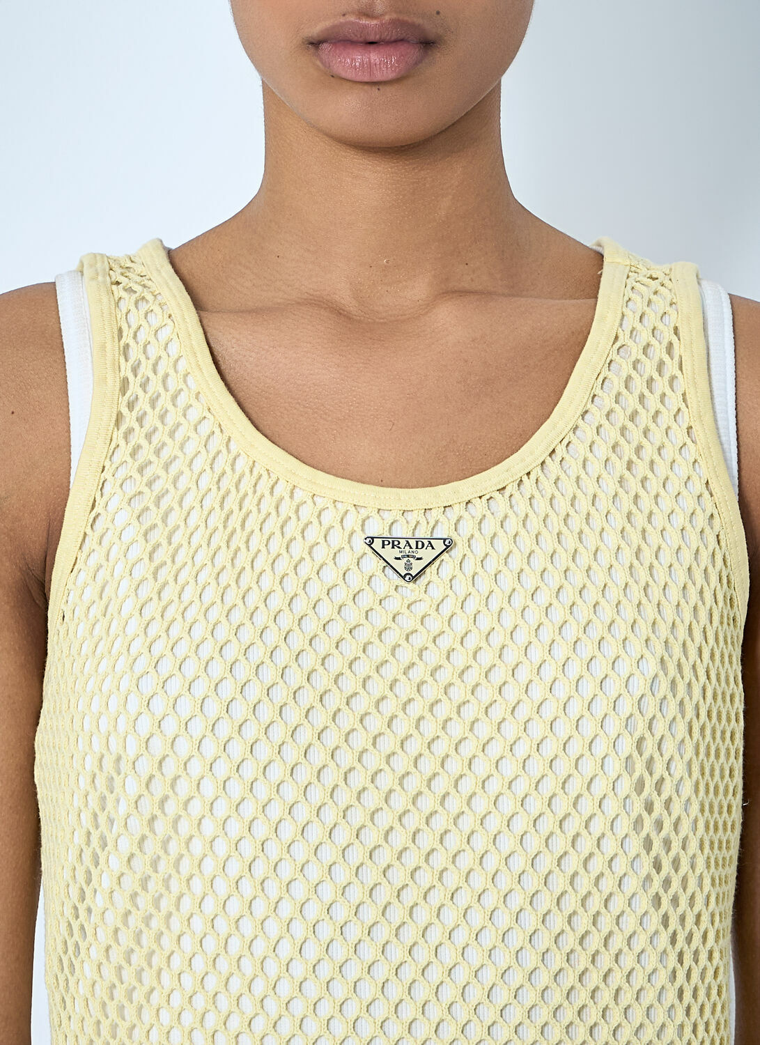Prada Logo Plaque Open- Knit Tank Top