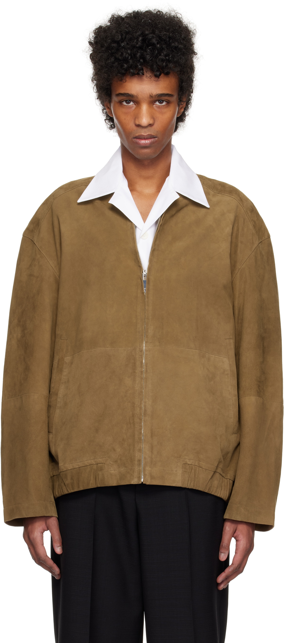 Róhe Brown Zip Suede Bomber Jacket
