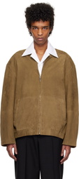 Róhe Brown Zip Suede Bomber Jacket