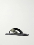 Burberry - Pavillon Leather-Trimmed Checked Jacquard Sandals - Gray