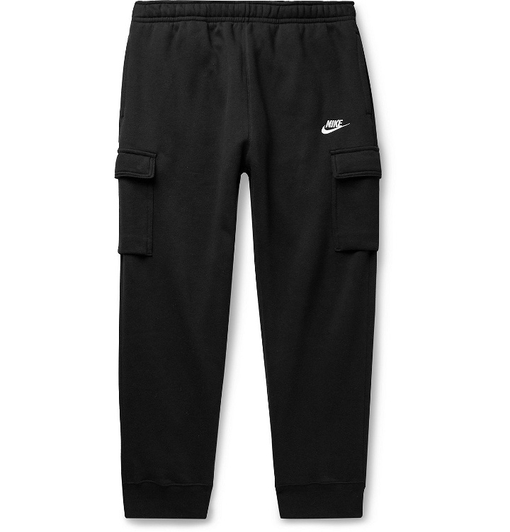 Photo: Nike - Sportswear Club Slim-Fit Tapered Fleece-Back Cotton-Blend Jersey Cargo Sweatpants - Black