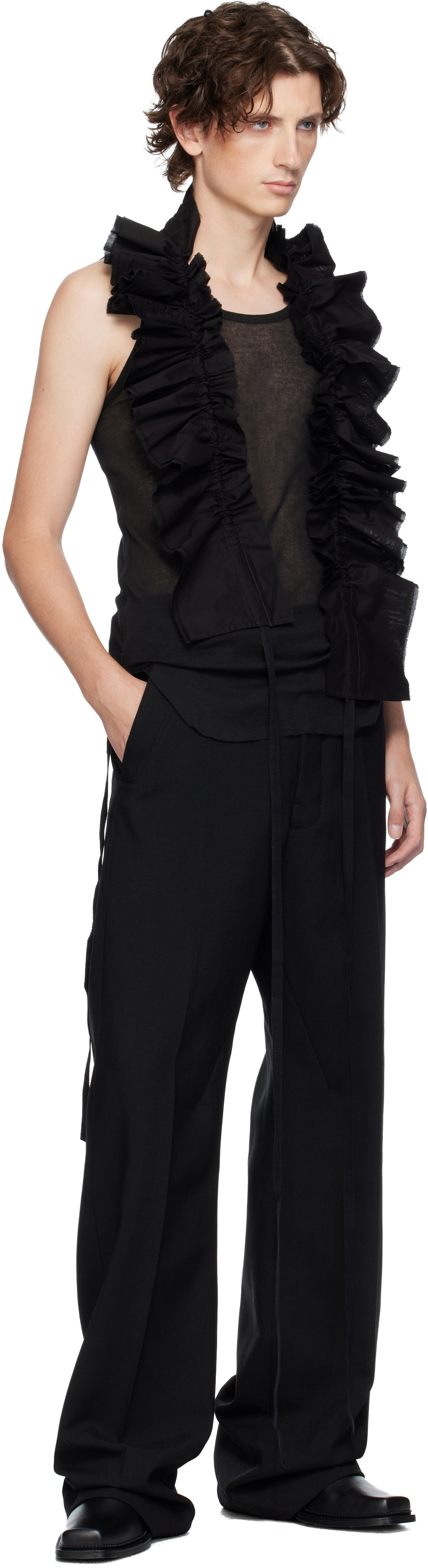 Ann Demeulemeester Black Cotton Olof Ruffled Collar