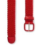 Charvet - 3cm Blue Leather-Trimmed Woven Belt - Red
