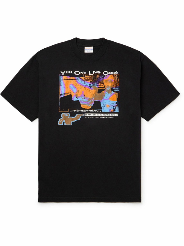Photo: Stray Rats - Yolo Printed Cotton-Jersey T-Shirt - Black