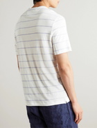 Brunello Cucinelli - Striped Linen and Cotton-Blend T-Shirt - Blue