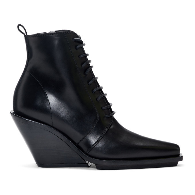 Ann Demeulemeester Black Lace Up Wedge Ankle Boots