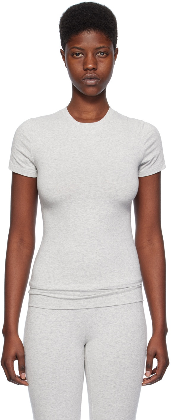 SKIMS Gray Cotton Jersey T-Shirt SKIMS
