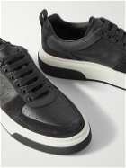 FERRAGAMO - Cassetta Suede-Trimmed Perforated Leather Sneakers - Black