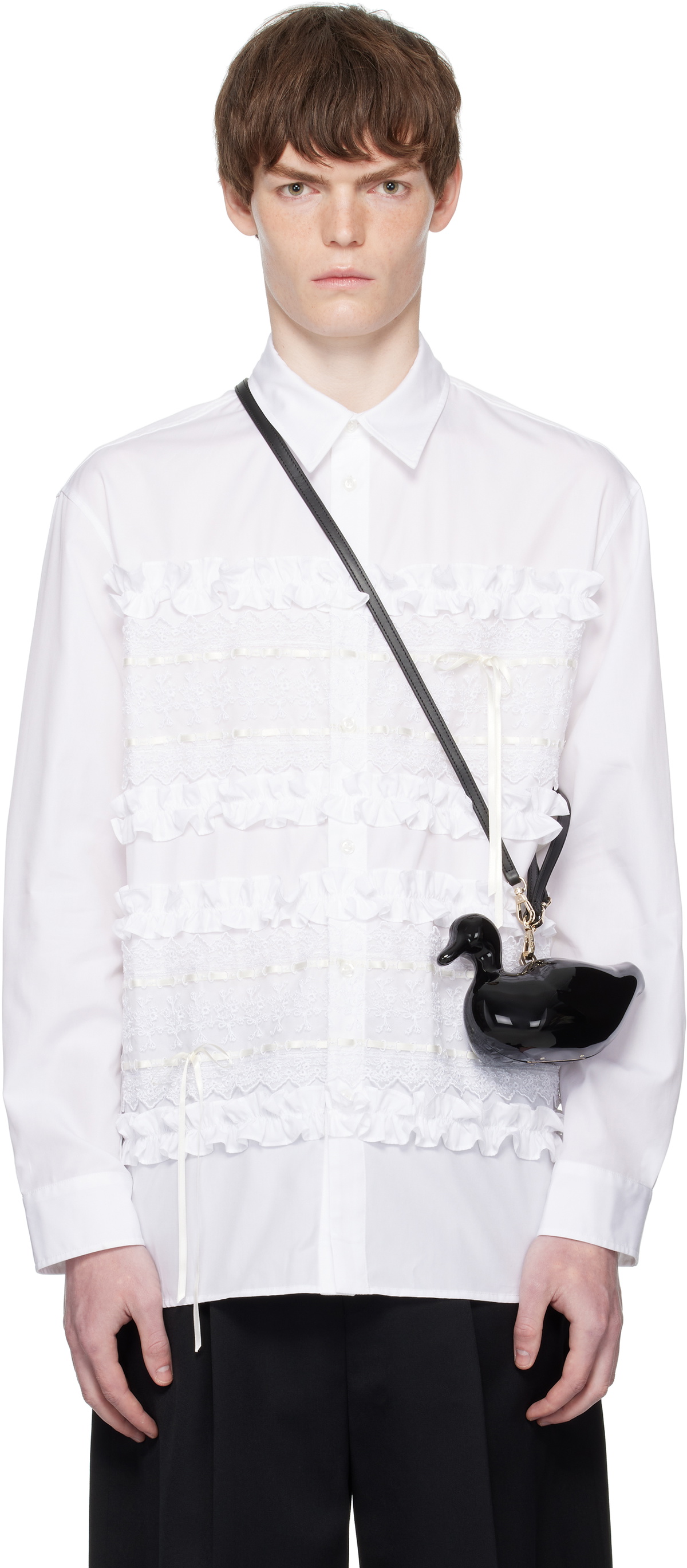 Simone Rocha White Lace Ribbon Trim Easy Shirt Simone Rocha