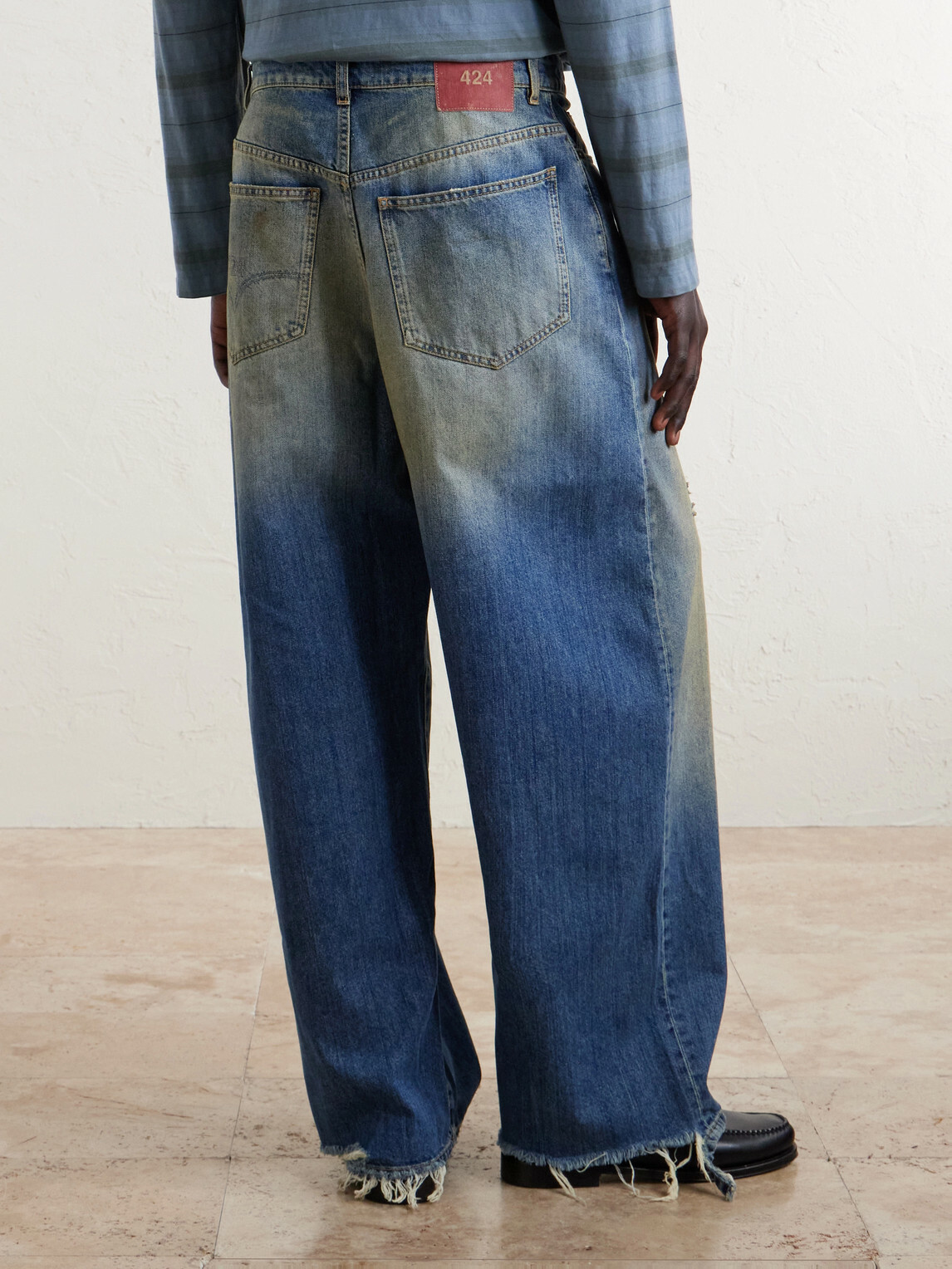 424 - Big Daddy Wide-Leg Distressed Jeans - Blue