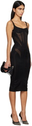 Mugler Black Corseted Midi Dress
