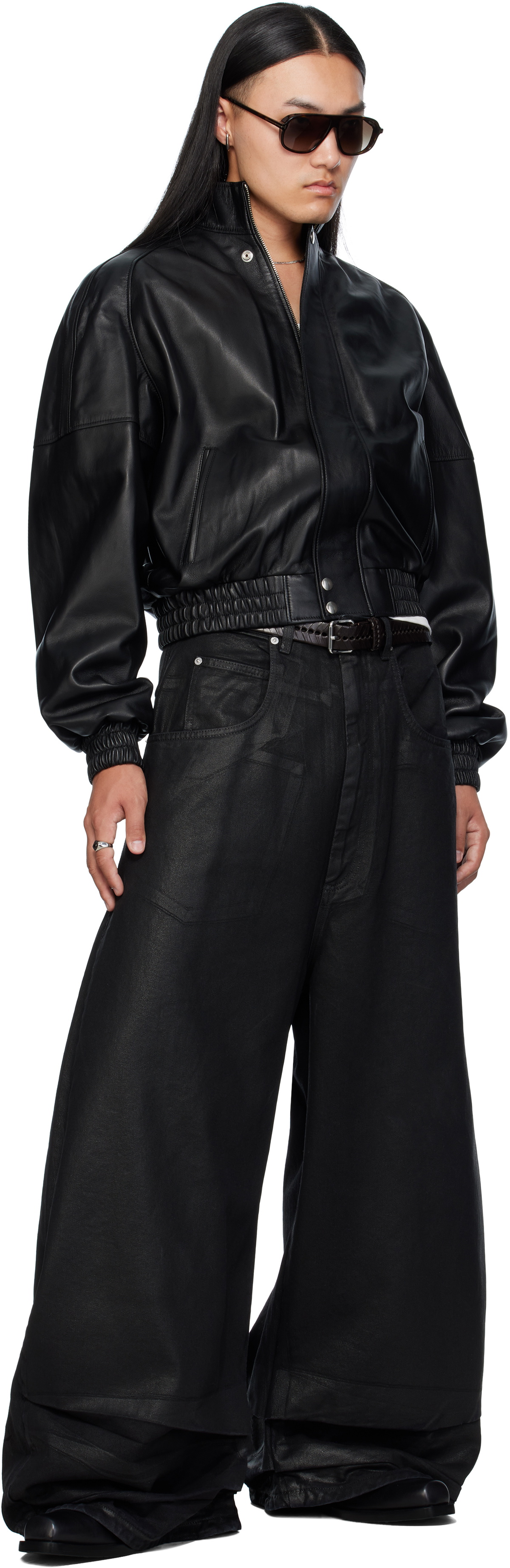 LU'U DAN Black Blouson Leather Jacket