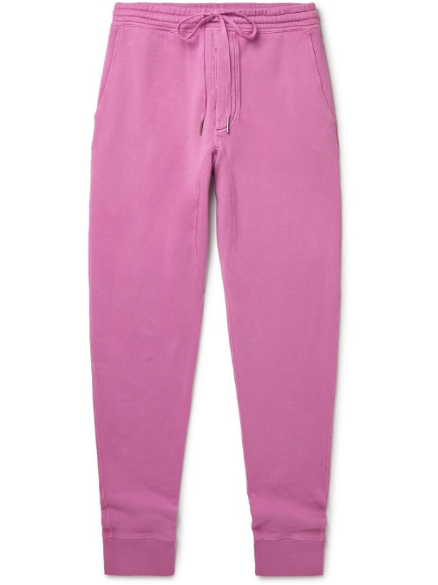 Photo: TOM FORD - Tapered Garment-Dyed Fleece-Back Cotton-Jersey Sweatpants - Purple