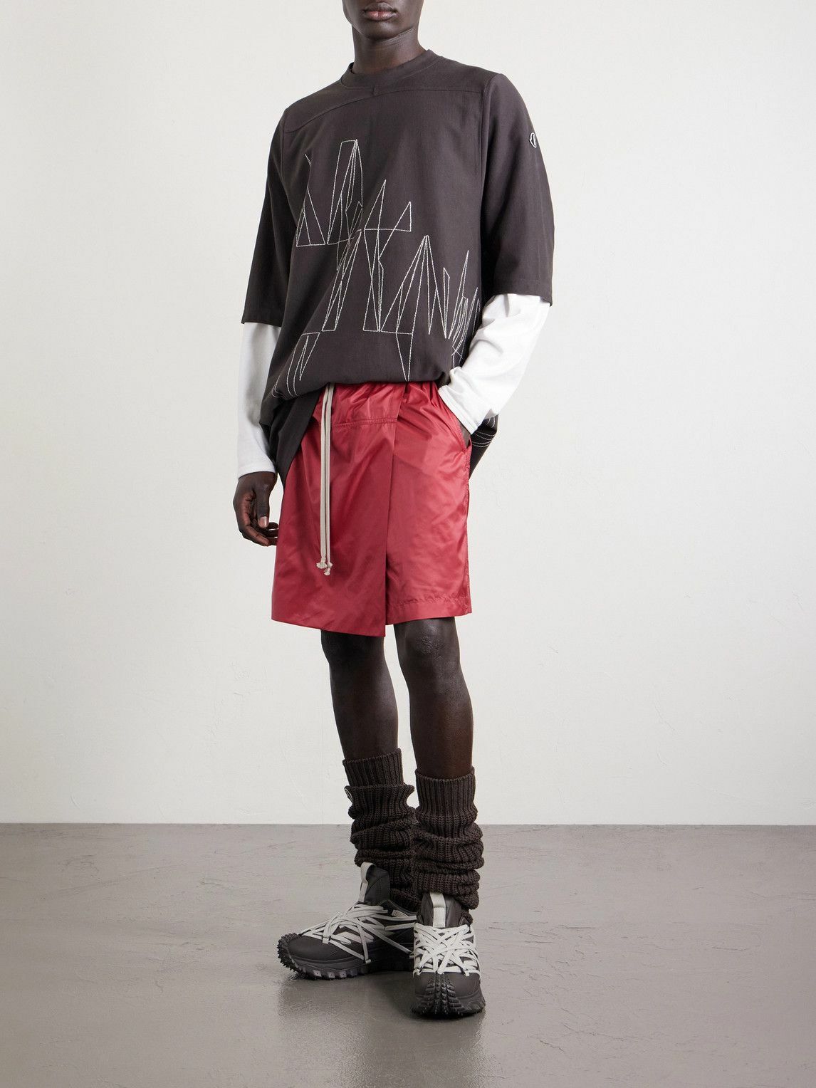 Rick Owens - Moncler Straight-Leg Shell Drawstring Shorts - Red