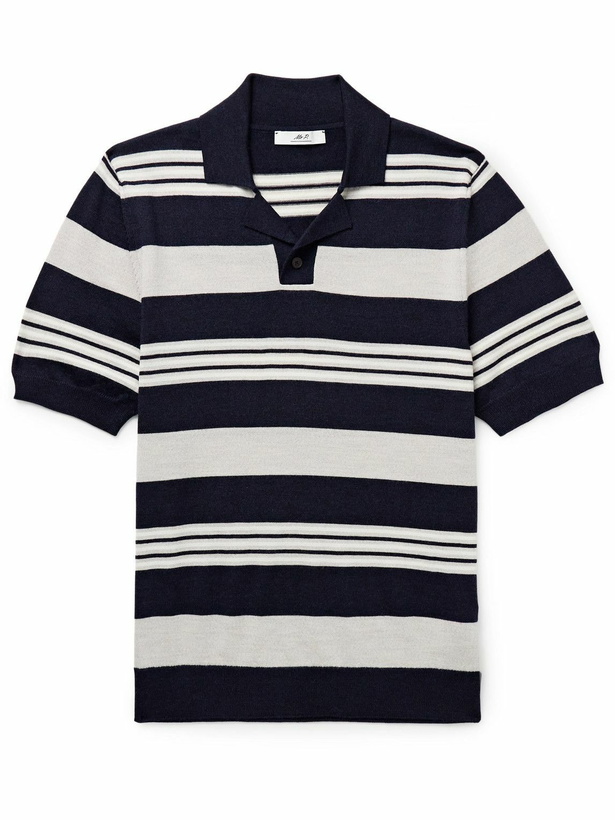 Photo: Mr P. - Camp-Collar Striped Merino Wool Polo Shirt - Blue